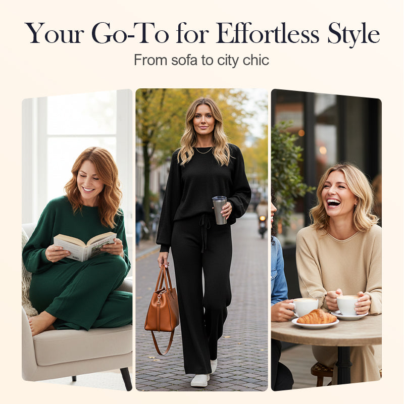 💖LAST DAY PROMOTION - 50%OFF 💖 Women’s Casual Solid Top & Wide-Leg Pants 2 Piece Sets