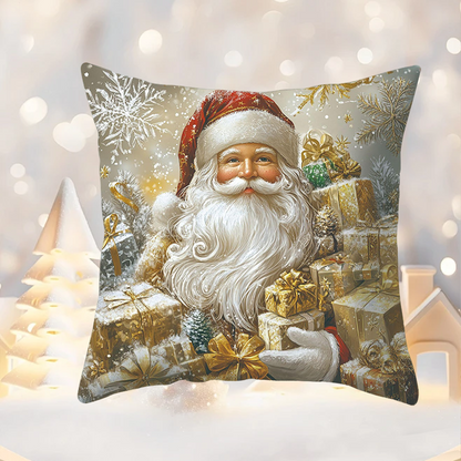 Set of 4 Golden Christmas Theme Pillow Covers
