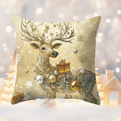 Set of 4 Golden Christmas Theme Pillow Covers