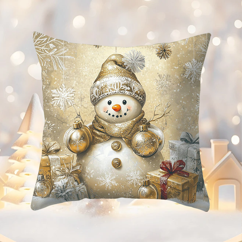 Set of 4 Golden Christmas Theme Pillow Covers