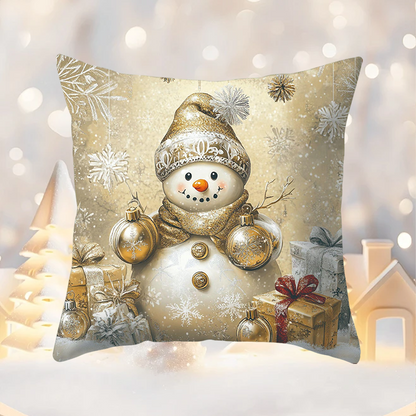 Set of 4 Golden Christmas Theme Pillow Covers