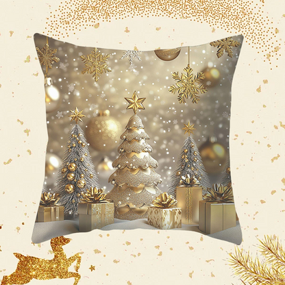 Set of 4 Golden Christmas Theme Pillow Covers