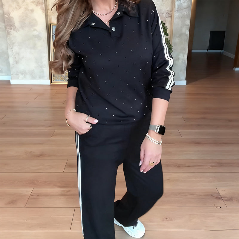 Sporty Chic Rhinestone Embellished Tracksuit