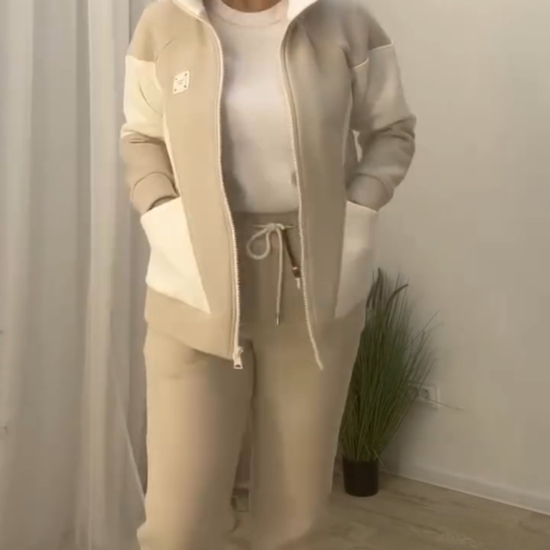 Women’s Casual Color-Block Zip-Up Hoodie & Pants 2-Piece Set