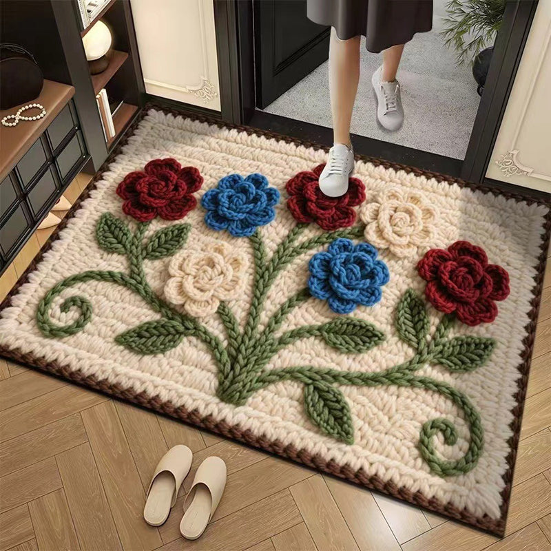 3D Floral Yarn Style Absorbent Non-Slip Floor Mat