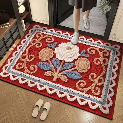 3D Floral Yarn Style Absorbent Non-Slip Floor Mat