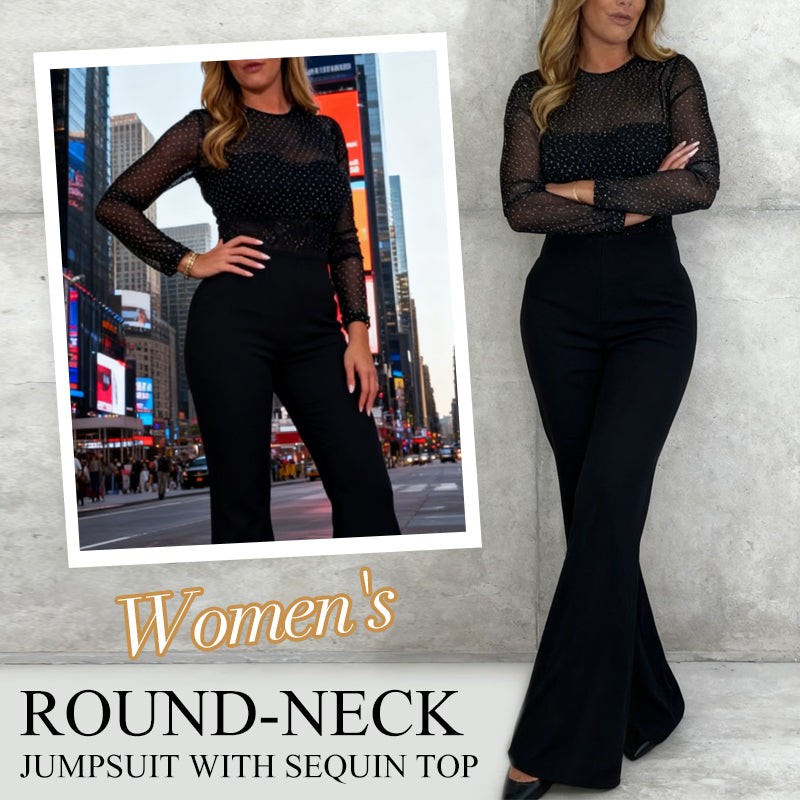 Women’s Round-Neck Jumpsuit with Sequin Top