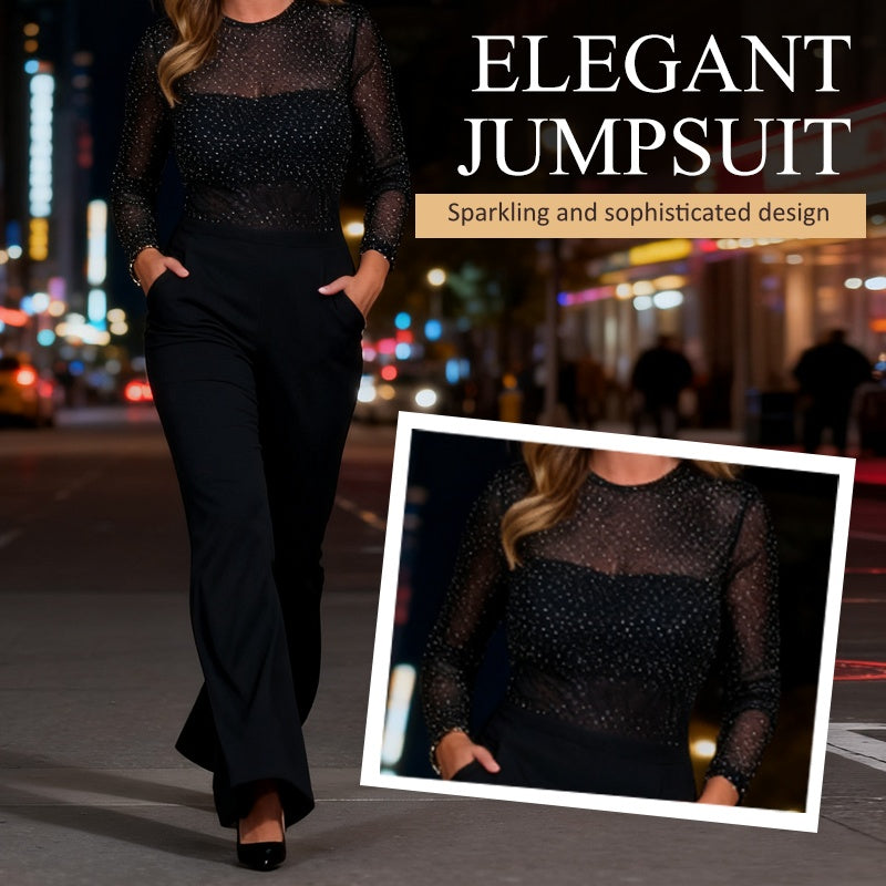 Women’s Round-Neck Jumpsuit with Sequin Top
