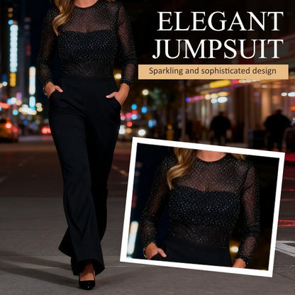 Women’s Round-Neck Jumpsuit with Sequin Top