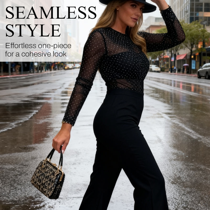 Women’s Round-Neck Jumpsuit with Sequin Top