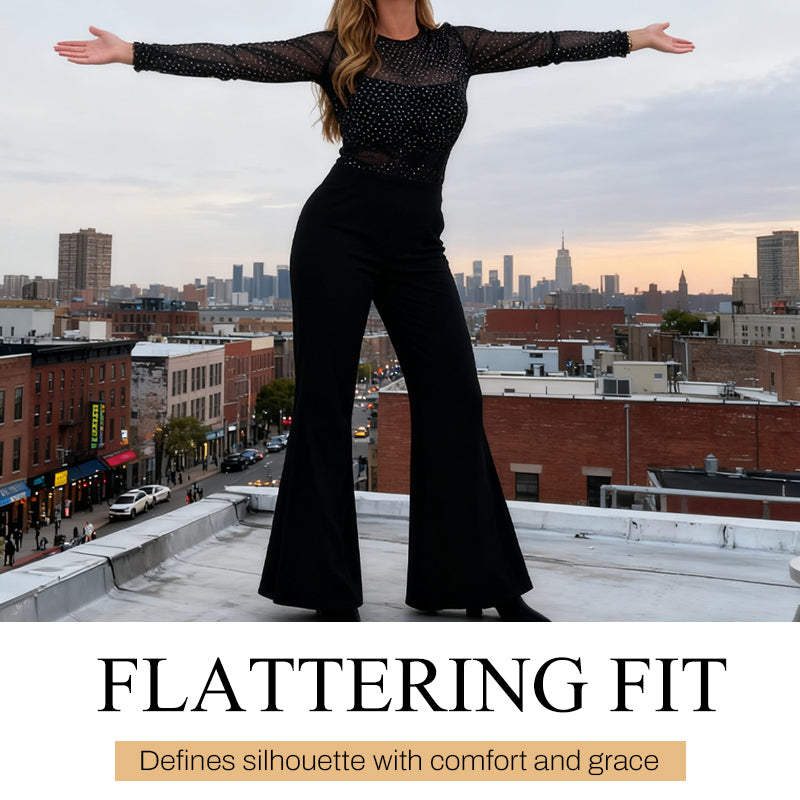 Women’s Round-Neck Jumpsuit with Sequin Top