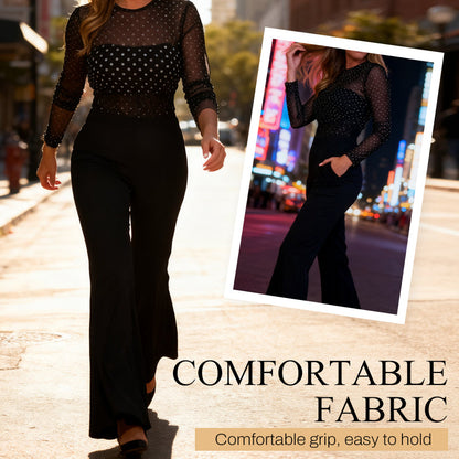 Women’s Round-Neck Jumpsuit with Sequin Top