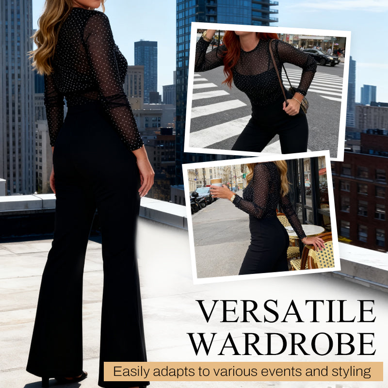 Women’s Round-Neck Jumpsuit with Sequin Top