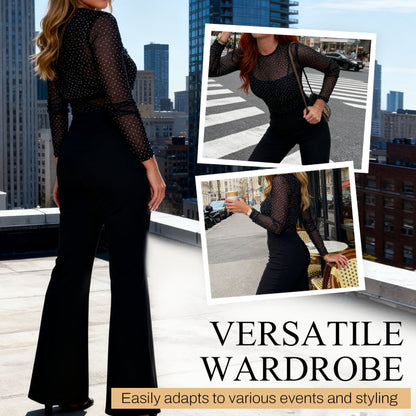 Women’s Round-Neck Jumpsuit with Sequin Top