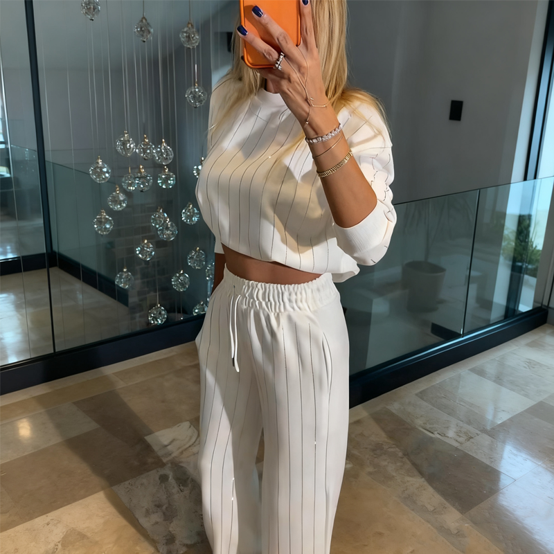 Women’s Casual Vertical Stripe Top & Pants 2-Piece Set