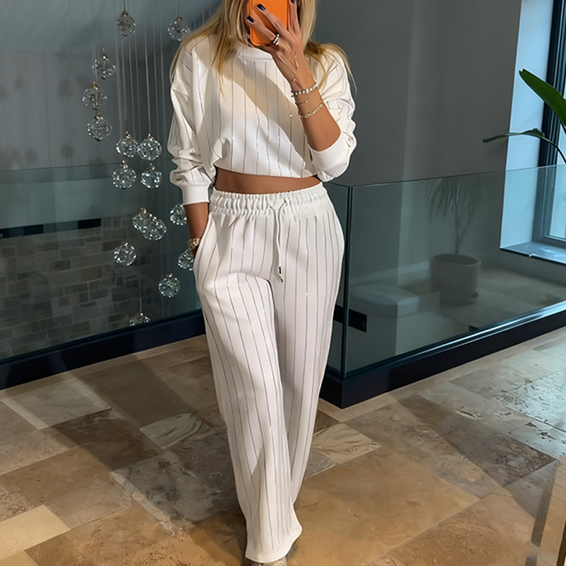 Women’s Casual Vertical Stripe Top & Pants 2-Piece Set