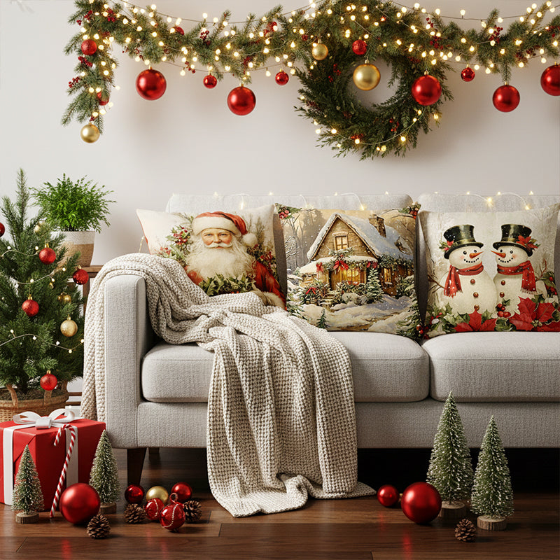 Cute Christmas Print Pillow Cover