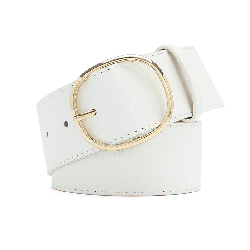 Women's Wide Faux Leather Belt with Round Buckle