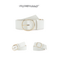 Women's Wide Faux Leather Belt with Round Buckle