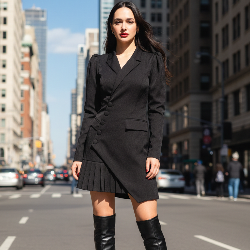 🔥 Limited Time Offer - 50% Off✨ Button-Front Pleated Mini Blazer Dress – Sharp Tailoring & Playful Pleats, Perfect for Office & Dates!