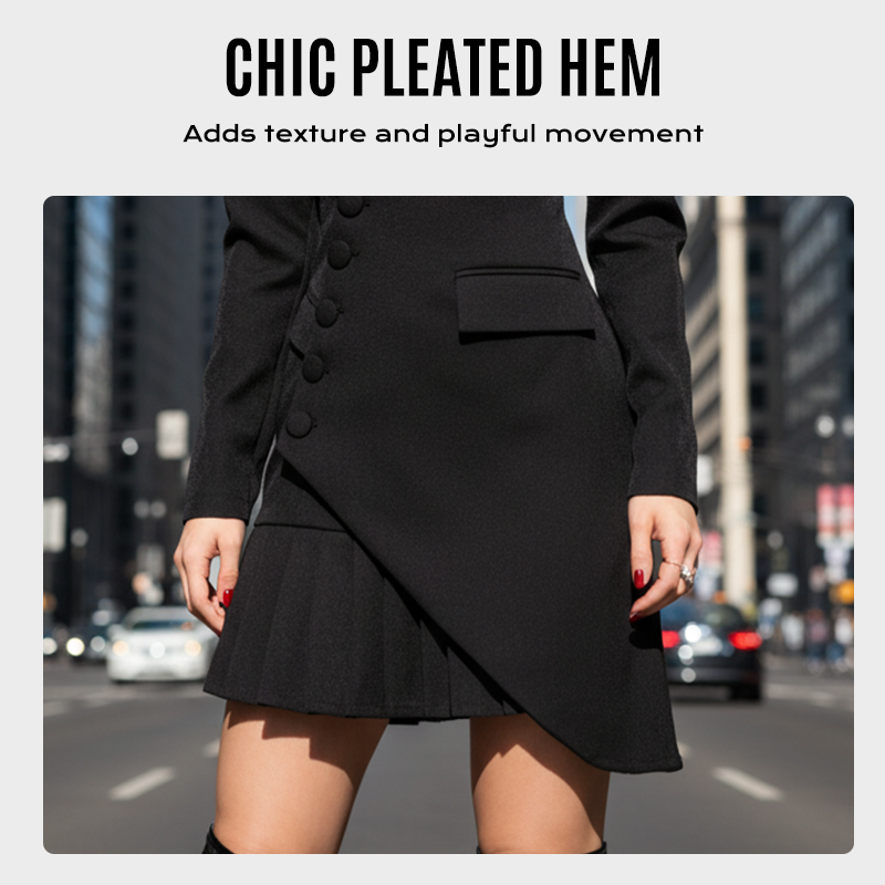 🔥 Limited Time Offer - 50% Off✨ Button-Front Pleated Mini Blazer Dress – Sharp Tailoring & Playful Pleats, Perfect for Office & Dates!