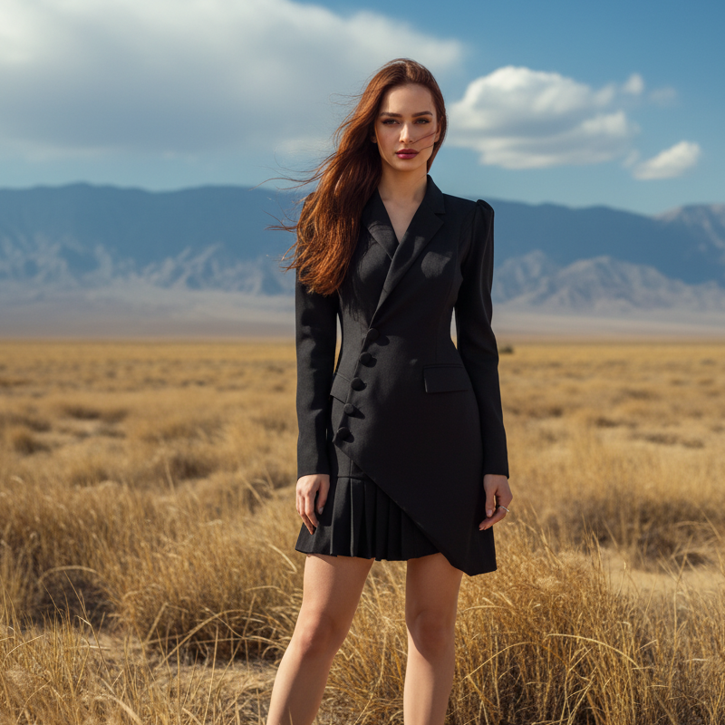 🔥 Limited Time Offer - 50% Off✨ Button-Front Pleated Mini Blazer Dress – Sharp Tailoring & Playful Pleats, Perfect for Office & Dates!