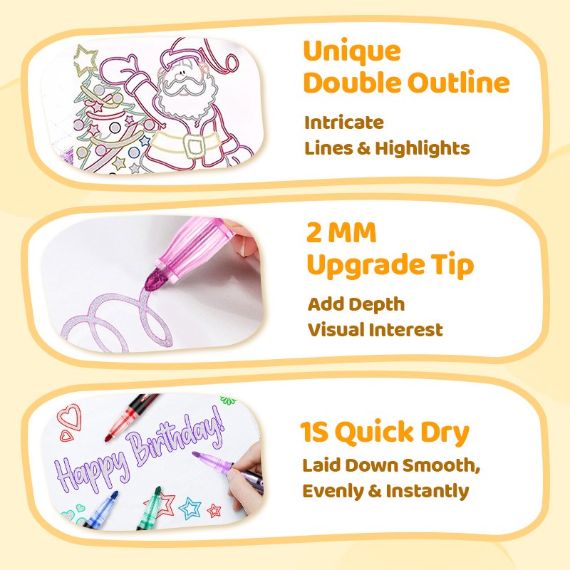 🎅Christmas Special Deals⚡50K+ SOLD!🎁🎨Double Outline Glitter Coloring Pen Set🌟