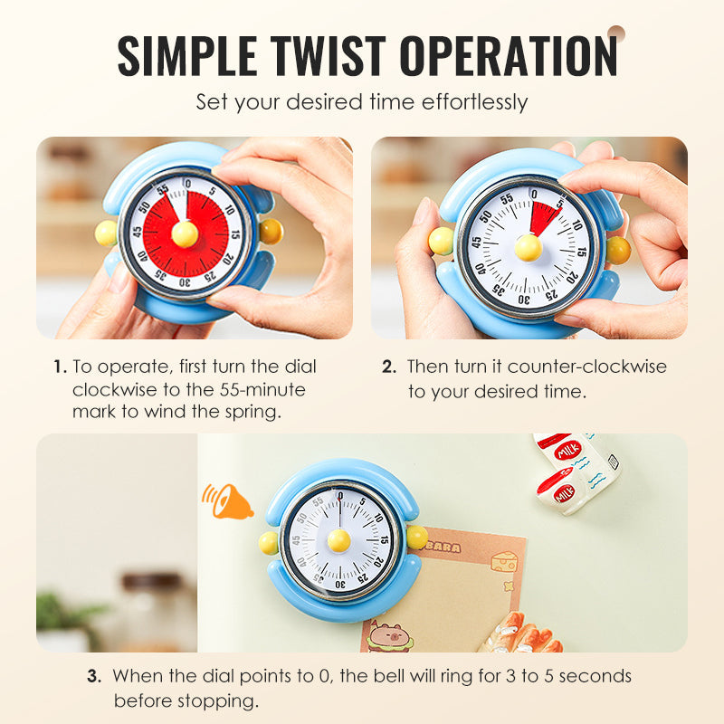 Loud Alarm Mechanical Timer with Magnetic Back