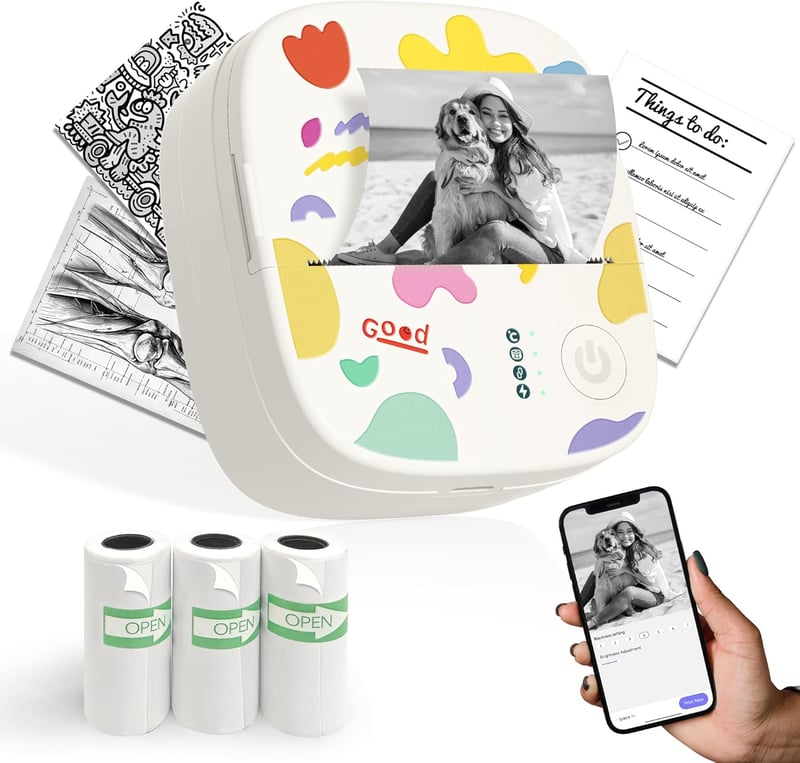 Top Christmas gift 2026 🎅 XenGro mini portable sticker printer, mini thermal printer with 3 paper rolls, Bluetooth inkless print pods, pocket label printer, suitable for creative children