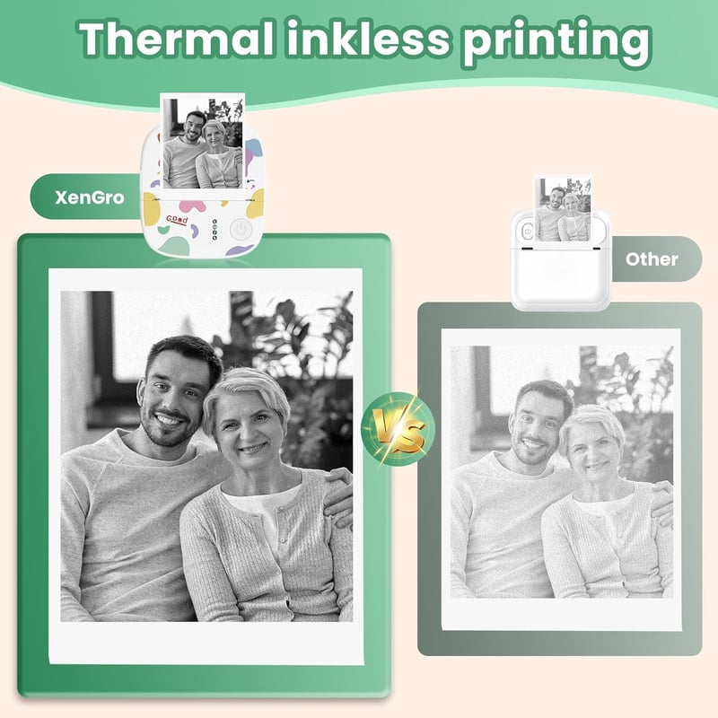 Top Christmas gift 2026 🎅 XenGro mini portable sticker printer, mini thermal printer with 3 paper rolls, Bluetooth inkless print pods, pocket label printer, suitable for creative children
