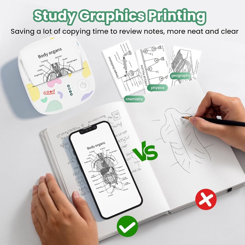 Top Christmas gift 2026 🎅 XenGro mini portable sticker printer, mini thermal printer with 3 paper rolls, Bluetooth inkless print pods, pocket label printer, suitable for creative children