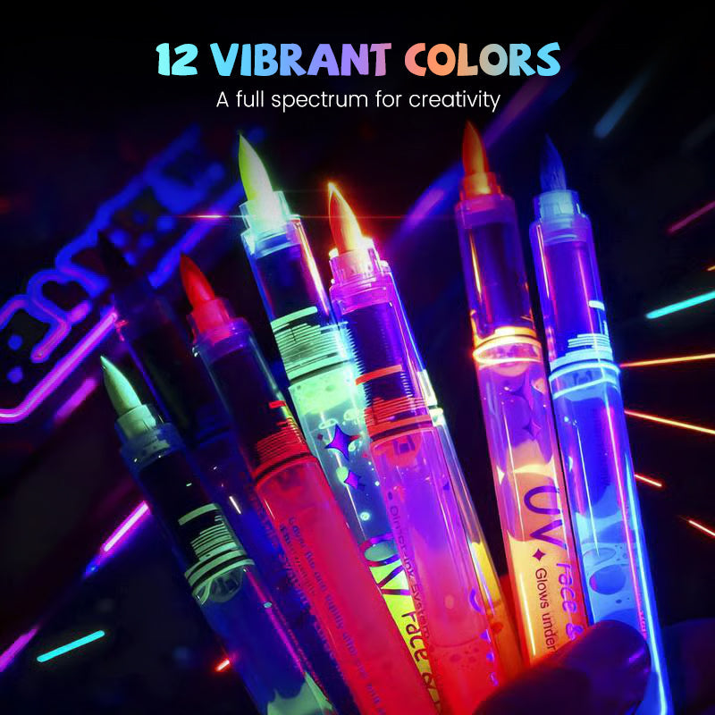 12-Color UV Reactive Face Paint Pen Set