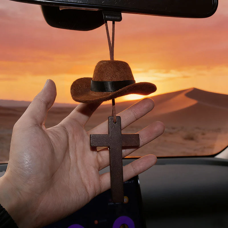 Cowboy Hat & Cross Car Charm
