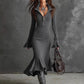 Retro Zipper Neck Trumpet Sleeve Midi Dress