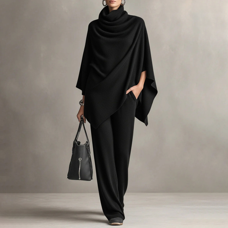 📢📢2026 New Arrivals 55% OFF💥⏰Women's Cowl Neck Cape & Wide-Leg Pants Set👚👖