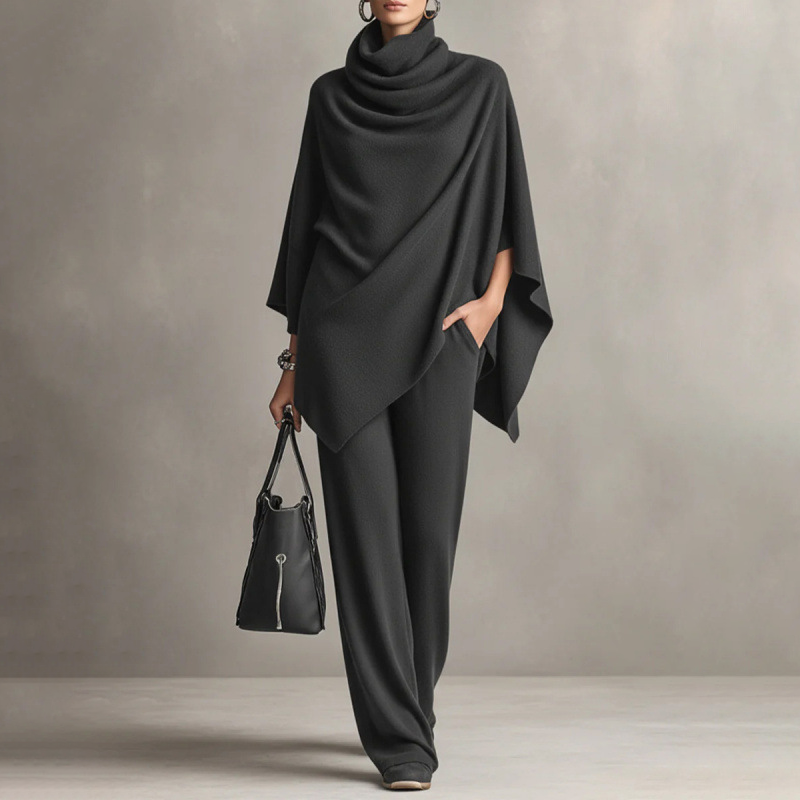📢📢2026 New Arrivals 55% OFF💥⏰Women's Cowl Neck Cape & Wide-Leg Pants Set👚👖