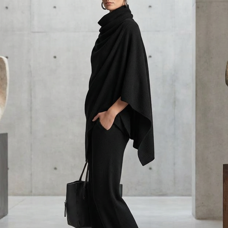 📢📢2026 New Arrivals 55% OFF💥⏰Women's Cowl Neck Cape & Wide-Leg Pants Set👚👖