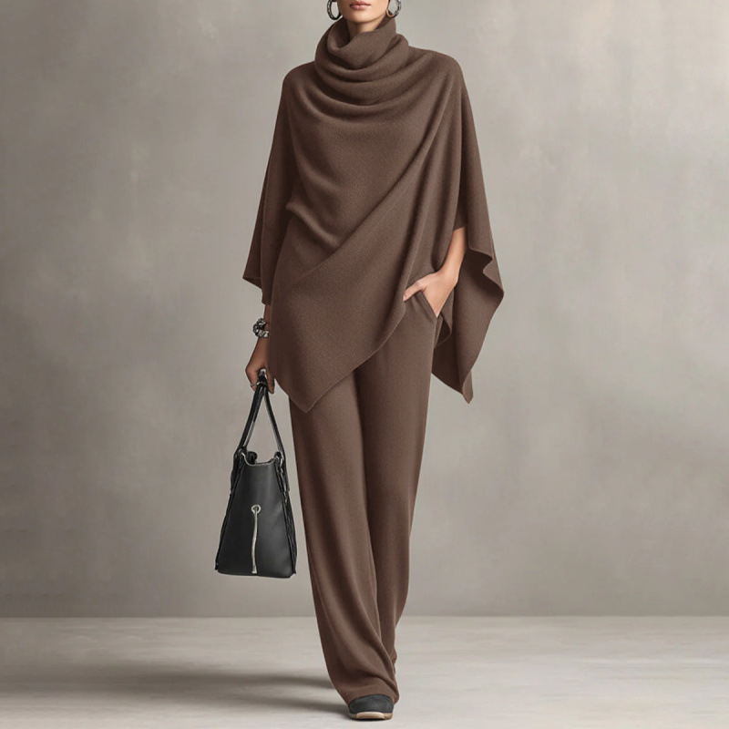 📢📢2026 New Arrivals 55% OFF💥⏰Women's Cowl Neck Cape & Wide-Leg Pants Set👚👖