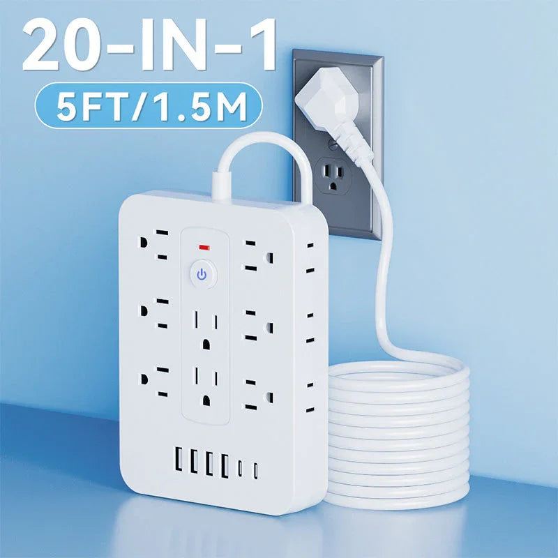 💎 50% OFF! 💎 20-in-1 Power Strip with Overload Protection – 14 AC + 4 USB + 2 Type-C, Wall-Mountable & Space-Saving 🔌⚡