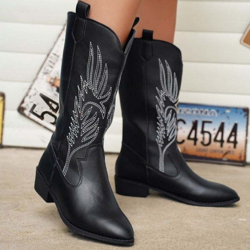 Wide Calf Cowgirl Boots With Classic Embroidered