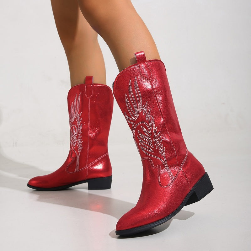 Wide Calf Cowgirl Boots With Classic Embroidered
