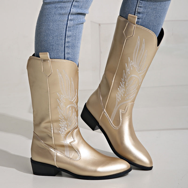 Wide Calf Cowgirl Boots With Classic Embroidered