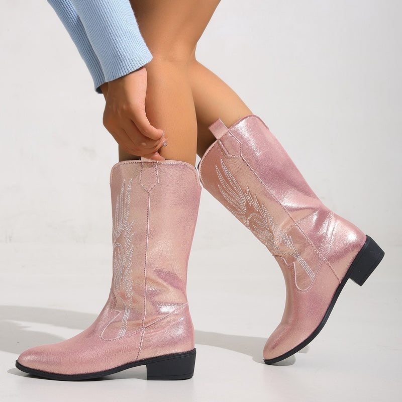 Wide Calf Cowgirl Boots With Classic Embroidered