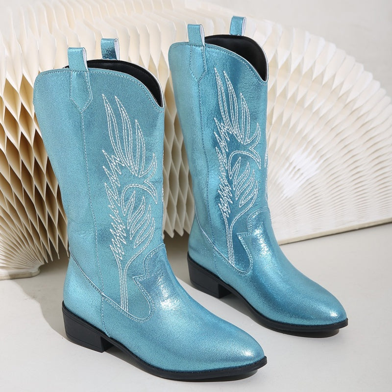 Wide Calf Cowgirl Boots With Classic Embroidered