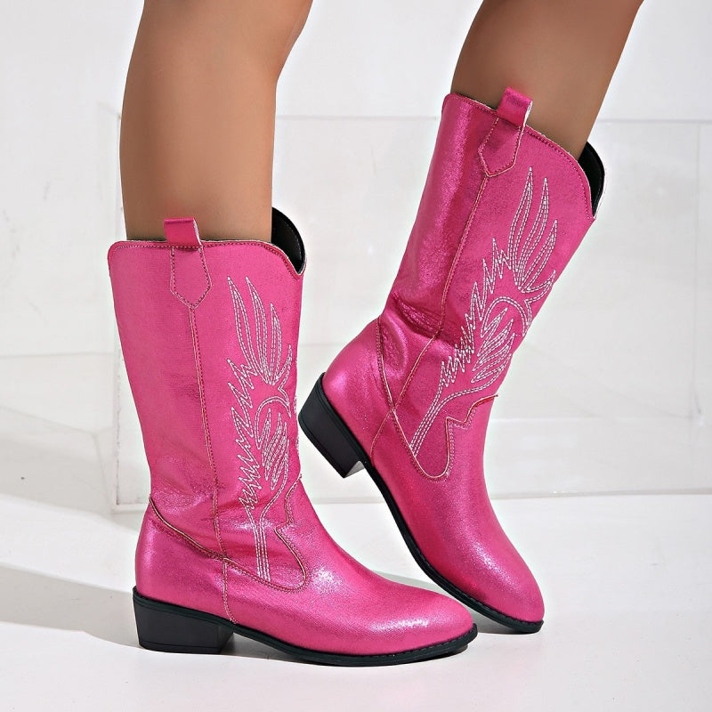 Wide Calf Cowgirl Boots With Classic Embroidered