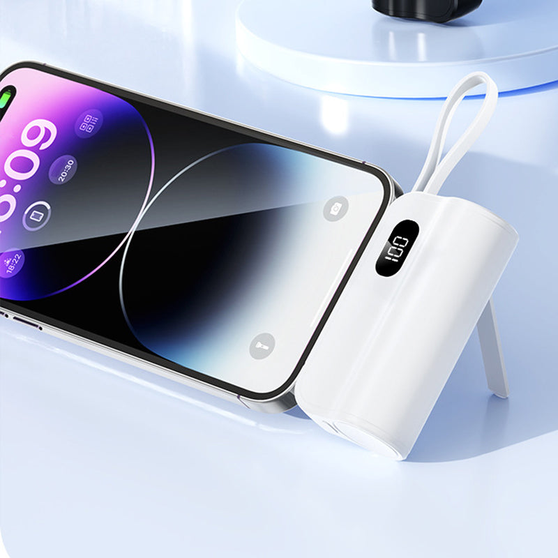 5000mAh Mini Power Bank with Built-in Cable & Stand