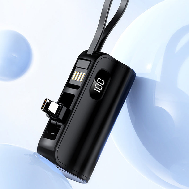 5000mAh Mini Power Bank with Built-in Cable & Stand