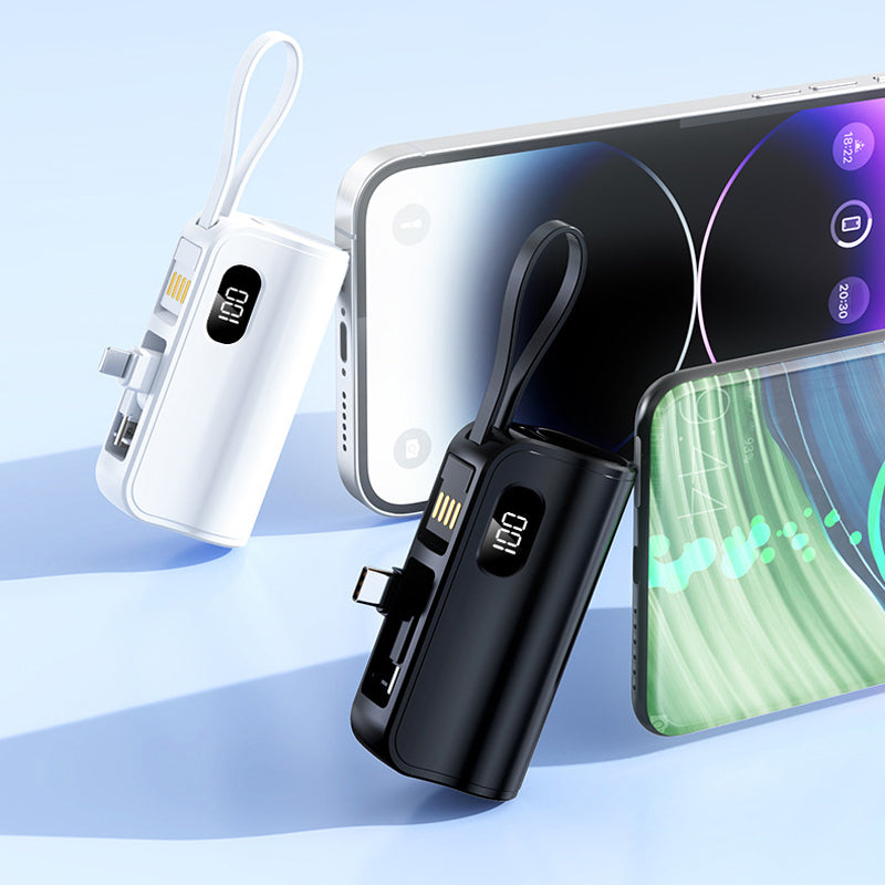 5000mAh Mini Power Bank with Built-in Cable & Stand