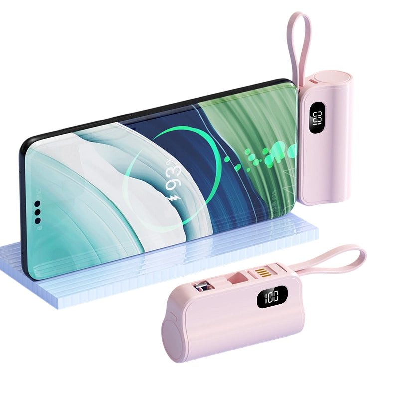 5000mAh Mini Power Bank with Built-in Cable & Stand