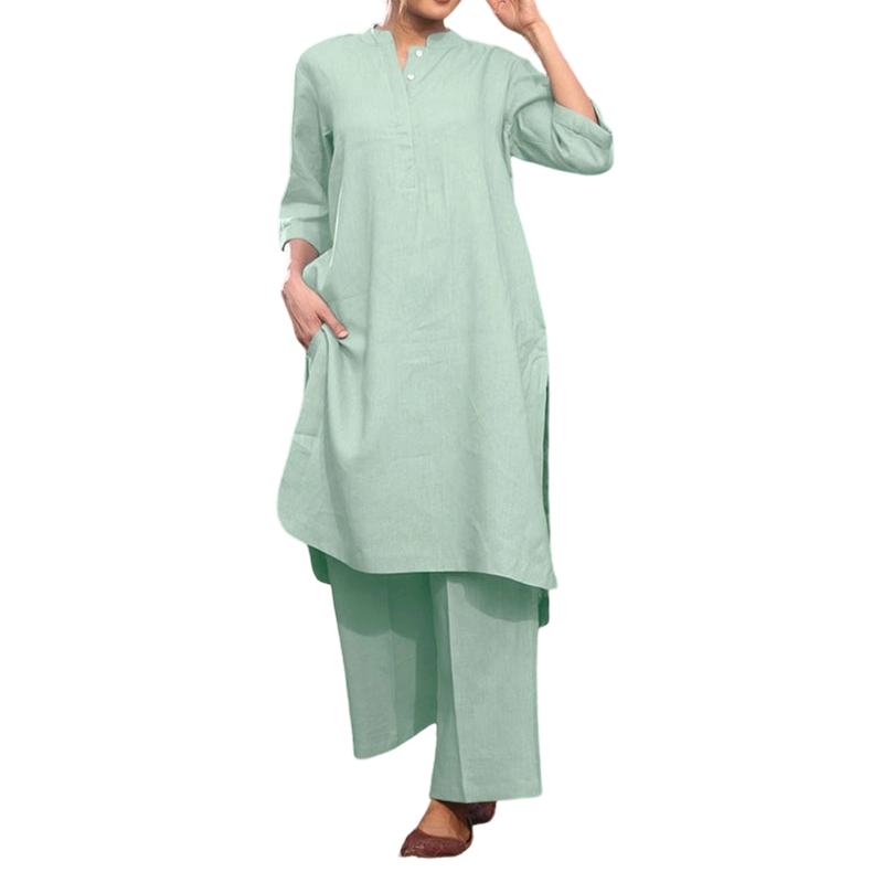 🎁2026 New Arrivals 50% OFF💥Solid Color Loose Fit Top & Wide Leg Pants Set